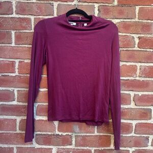 VINCE Draped mock Neck Long Sleeve zip top burgundy women's medium NEW